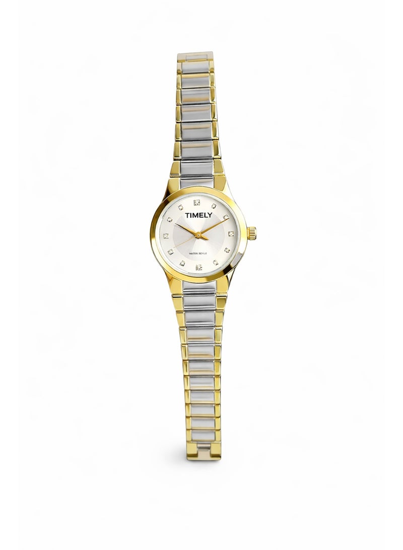 Timely Women’s Analog Quartz Watch with Two-Tone Stainless Steel Strap – Silver Dial